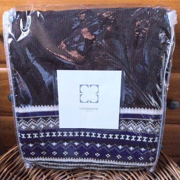 NWT Liz Claiborne NY~Brown & Purple Fair Isle Decorative Throw Blanket 50 x 70 - Picture 1 of 6